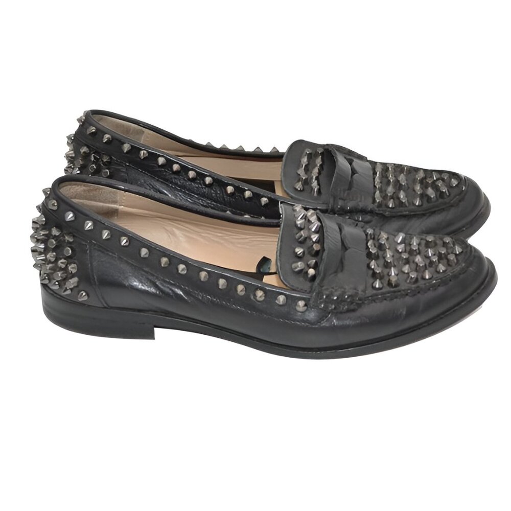 ZARA Spiked Studded Soft Black Real Genuine Leather Loafers Oxford Shoes 6.5 - Picture 2 of 9
